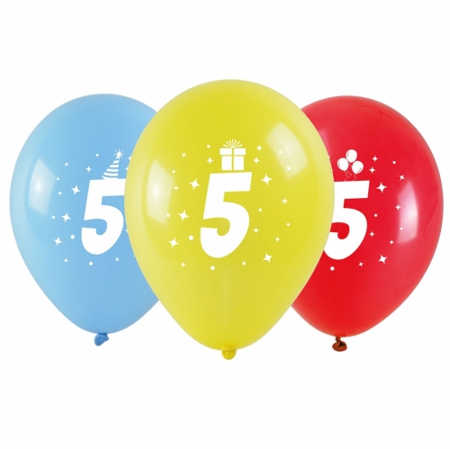 Balloons with Number 5 Print 3 pcs